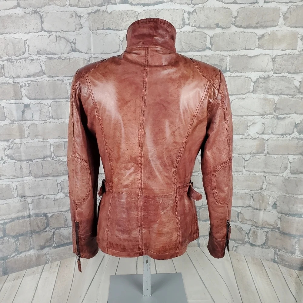 Di Capra Int Moto  Leather Jacket Mottled Two Tone Oxblood Size Small - Picture 9 of 16